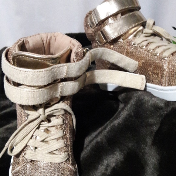 NEW Quipid Gold Sequin hi top Sneakers 6.5m - Picture 8 of 8